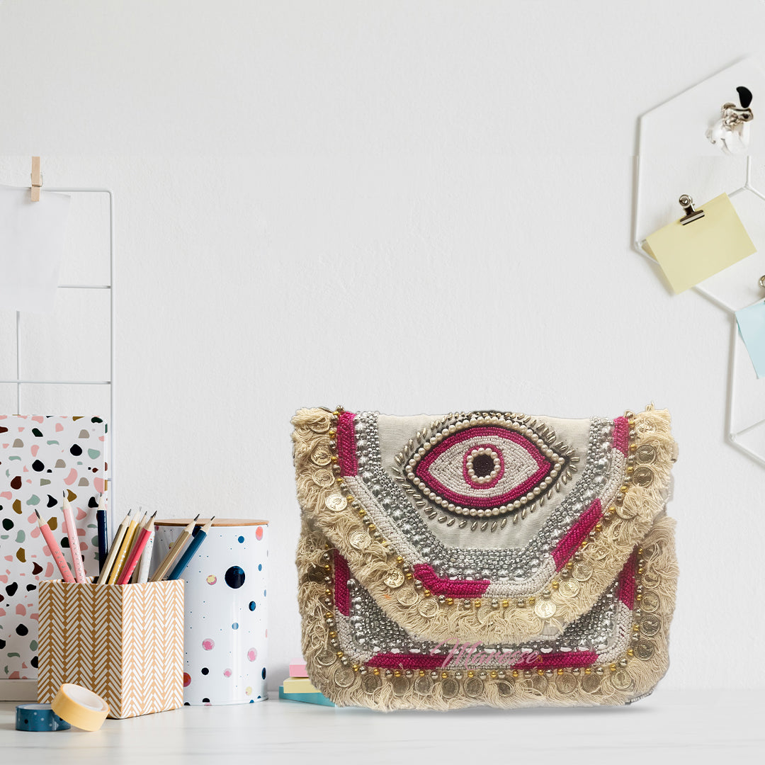 Women Ethnic Embellished Handmade Designer Boho Bag (Soft Blush)