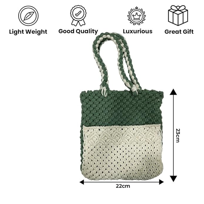Handcrafted White and Olive Green Macrame Bag for Women ( OliveFrost)