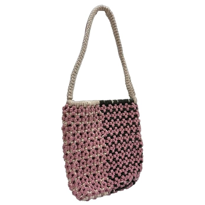 Handcrafted Multicolor Tote Macrame Bag for Women (Colorwave)