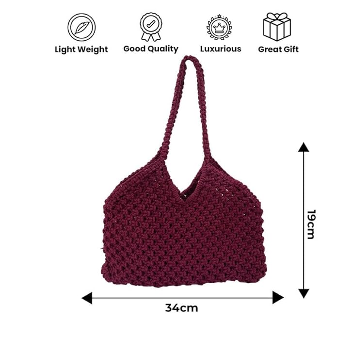 Handcrafted Macrame Tote Bag for Women (BurgundyWeave)