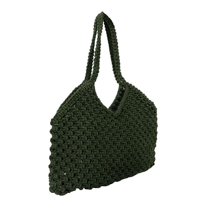 Handcrafted Olive Green Macrame Tote Bag for Women (OliveWeave)