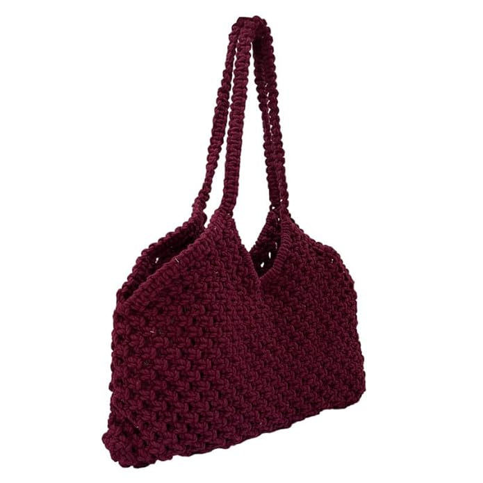 Handcrafted Macrame Tote Bag for Women (BurgundyWeave)