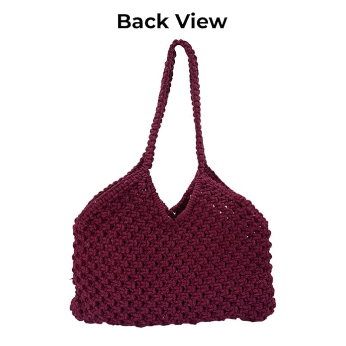 Handcrafted Macrame Tote Bag for Women (BurgundyWeave)