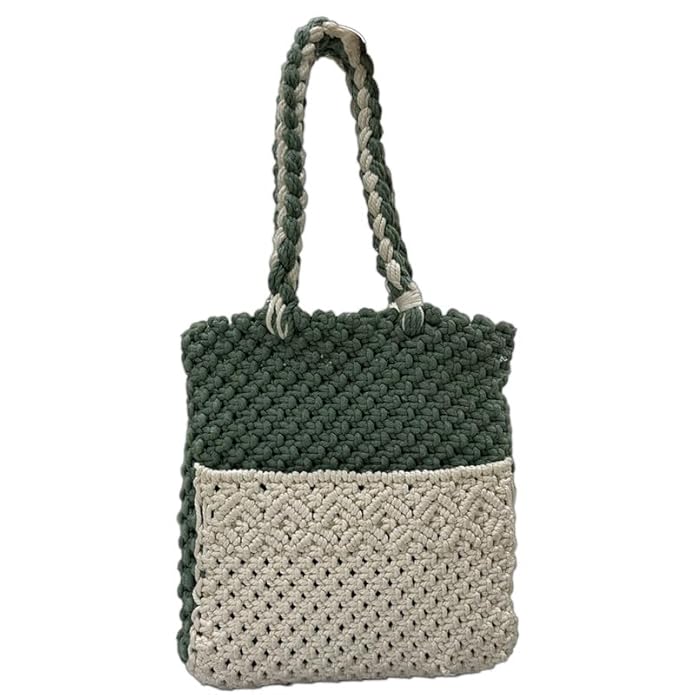 Handcrafted White and Olive Green Macrame Bag for Women ( OliveFrost)