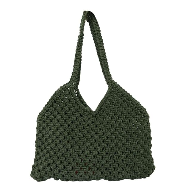 Handcrafted Olive Green Macrame Tote Bag for Women (OliveWeave)