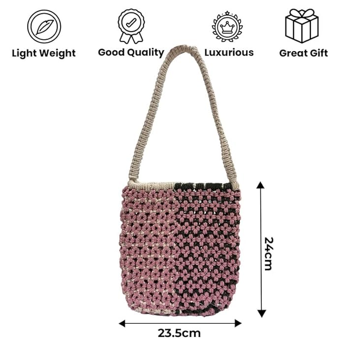 Handcrafted Multicolor Tote Macrame Bag for Women (Colorwave)