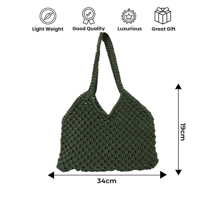 Handcrafted Olive Green Macrame Tote Bag for Women (OliveWeave)