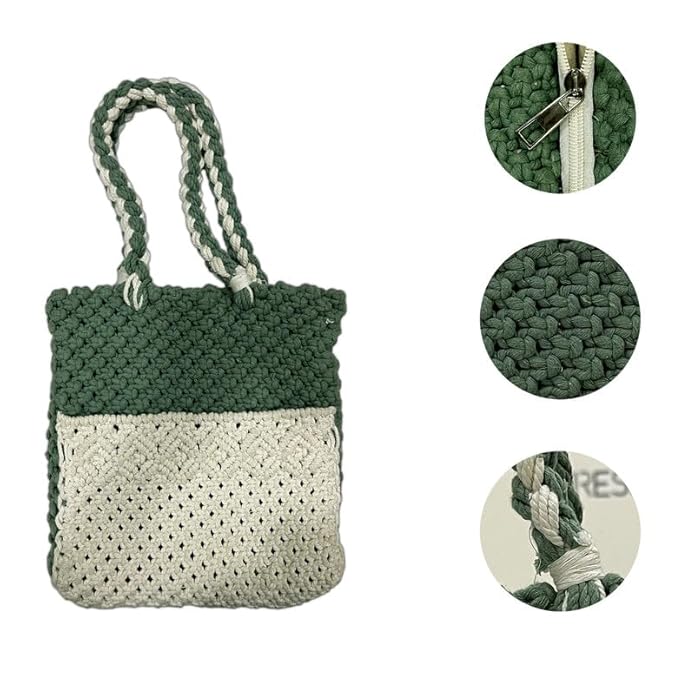 Handcrafted White and Olive Green Macrame Bag for Women ( OliveFrost)