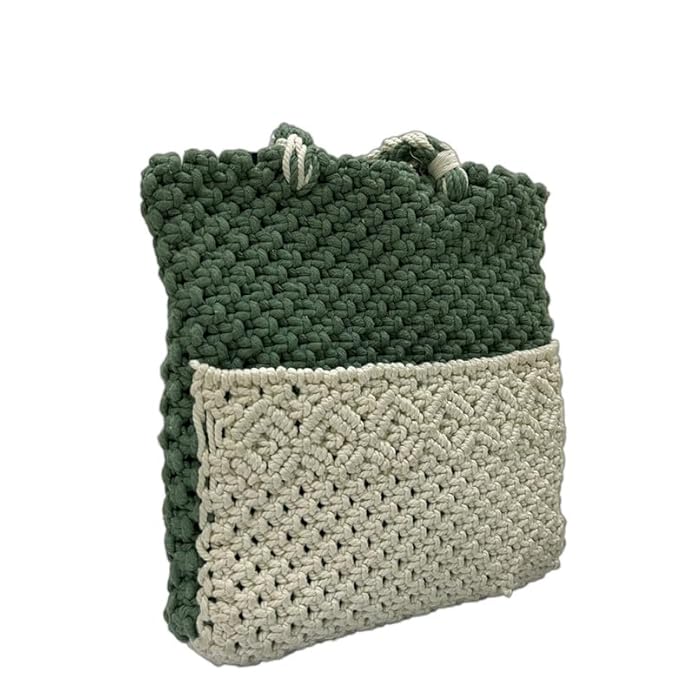 Handcrafted White and Olive Green Macrame Bag for Women ( OliveFrost)