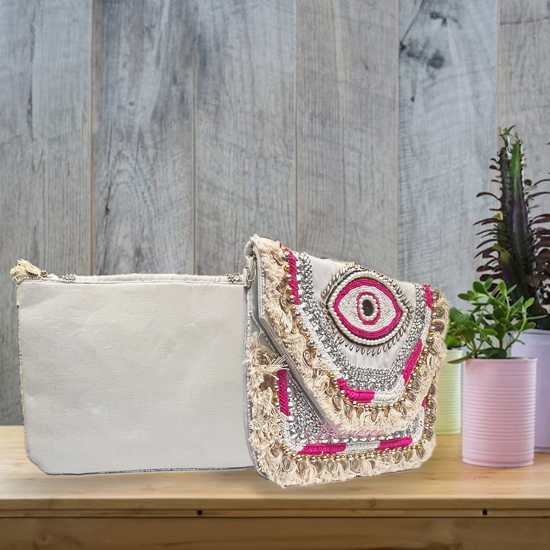 Women Ethnic Embellished Handmade Designer Boho Bag (Soft Blush)