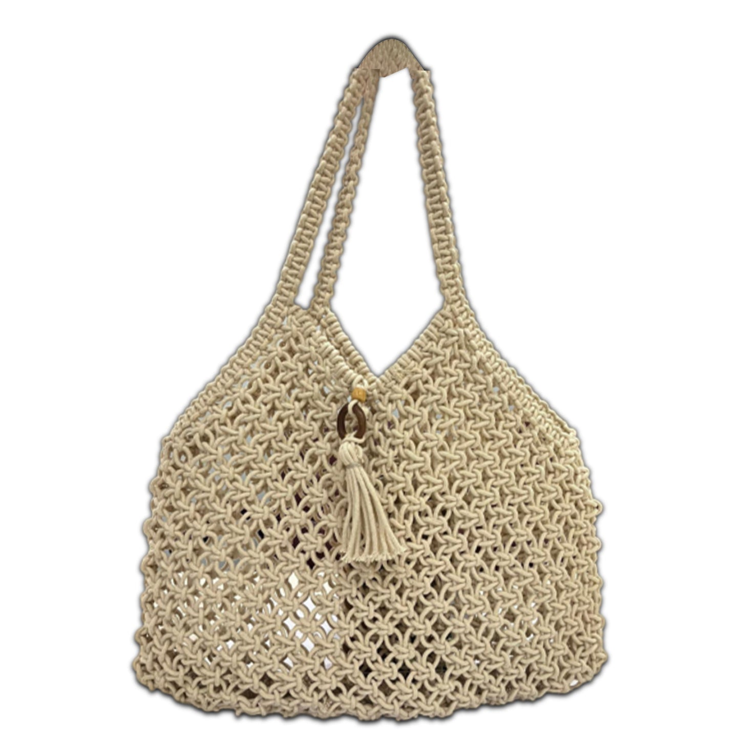 Handcrafted Off White Macrame Tote Bag for Women (Seabreeze)