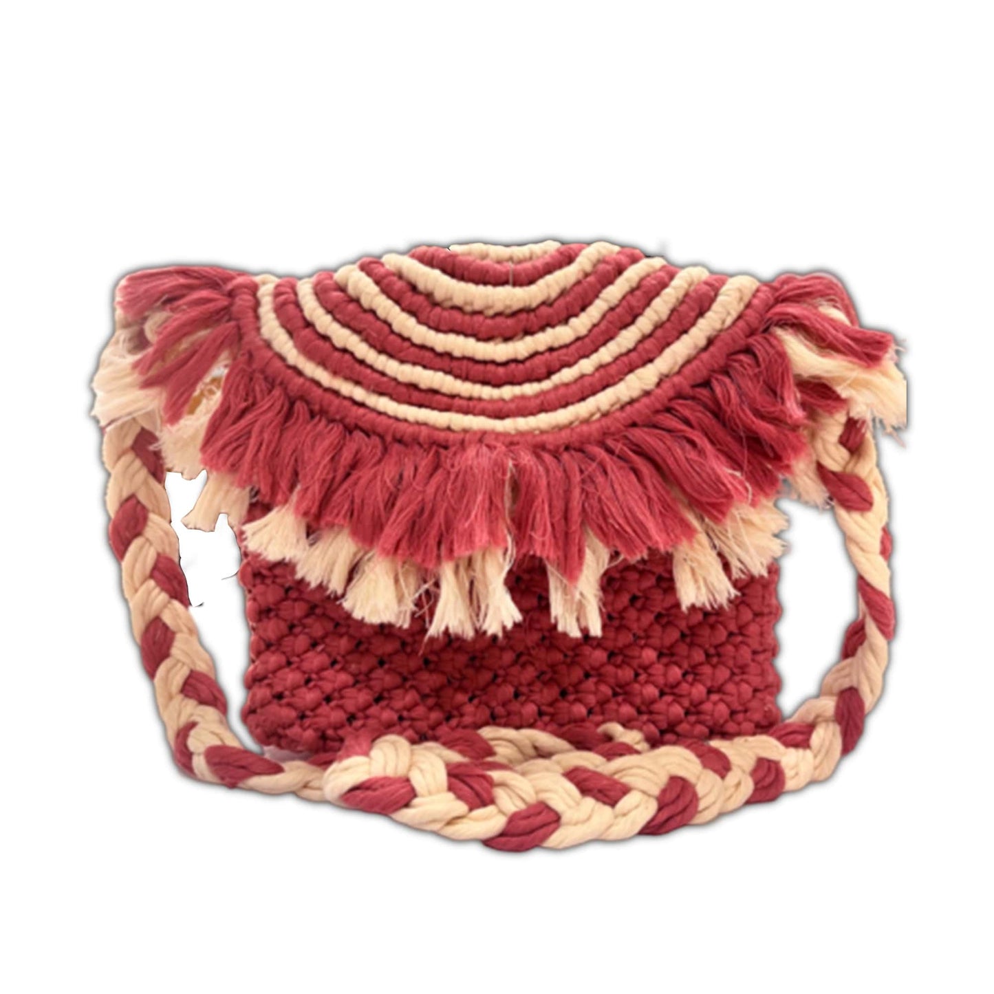 Handcrafted Pink and Beige Handmade Macrame Bag for women (BerryFringe)