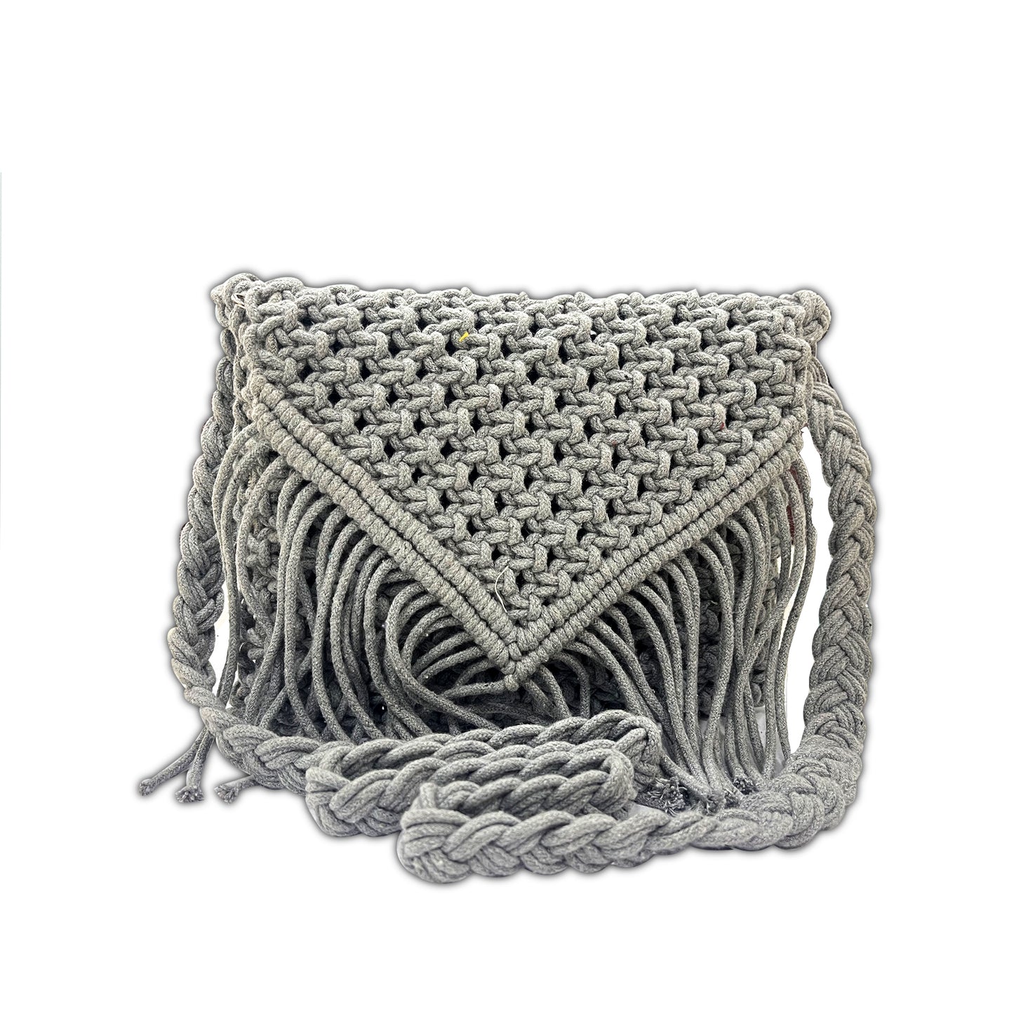 Handmade Macrame Grey Crossbody Bag for Women (Mist)