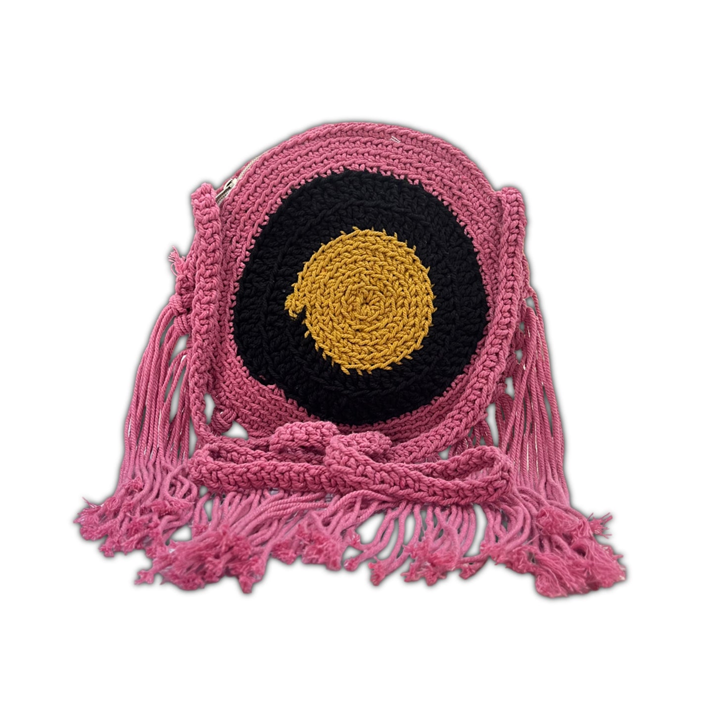Handcrafted Round Macrame Crochet Crossbody Bag for Women (PinkSunset)