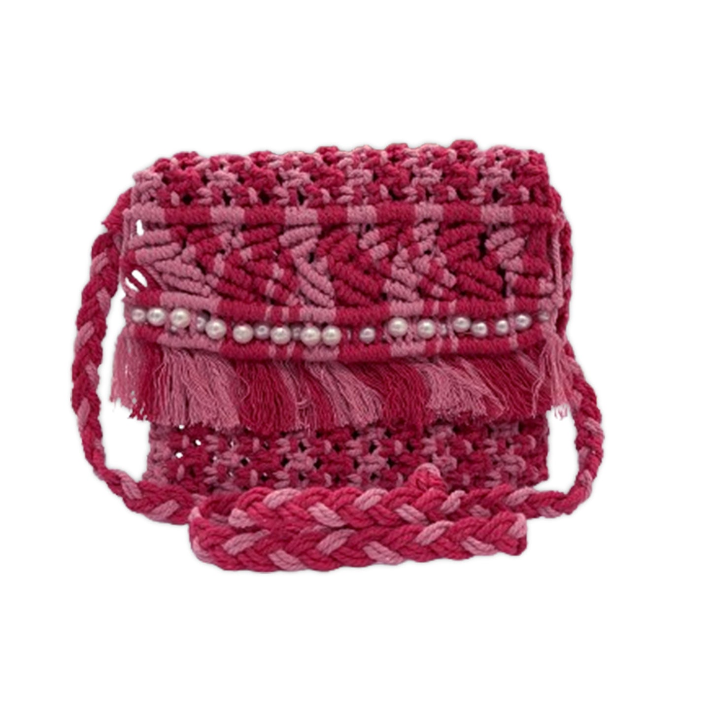 Handmade Pink Macrame Bag with Fringe for Women (PinkPetal)