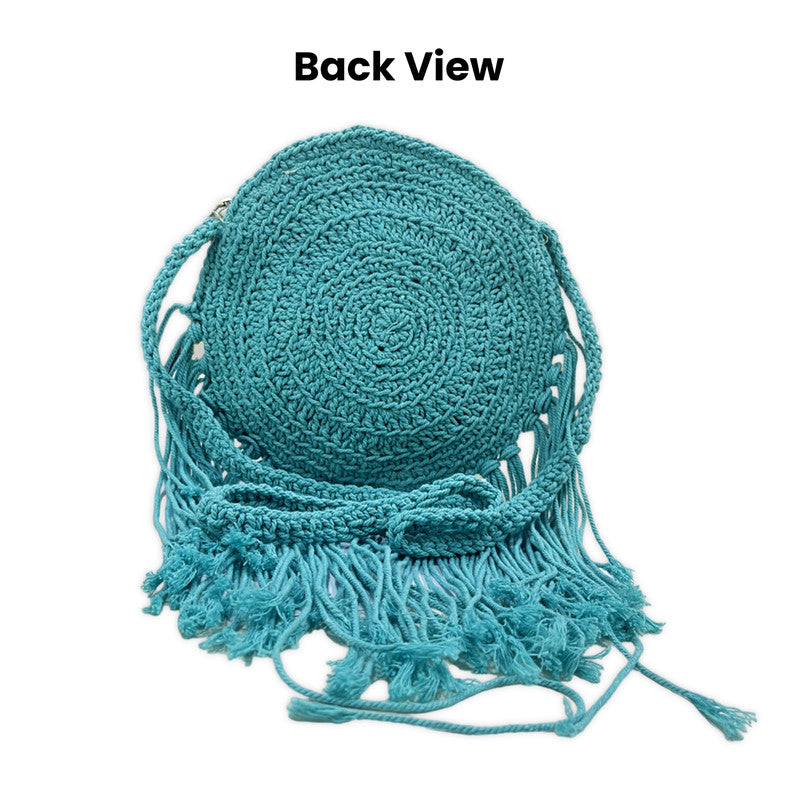 Round Crochet Blue Crossbody Bag for Women (AquaWhirl)