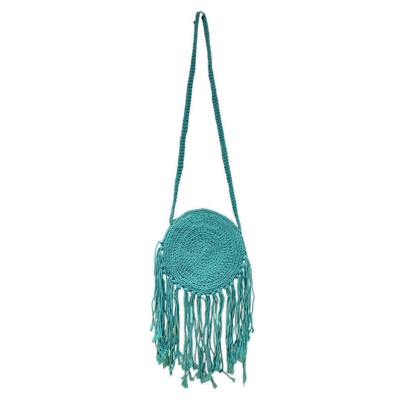 Round Crochet Blue Crossbody Bag for Women (AquaWhirl)