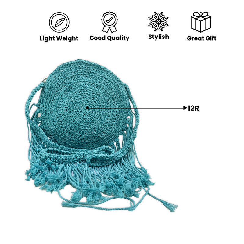 Round Crochet Blue Crossbody Bag for Women (AquaWhirl)
