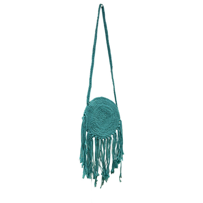 Round Crochet Blue Crossbody Bag for Women (AquaWhirl)