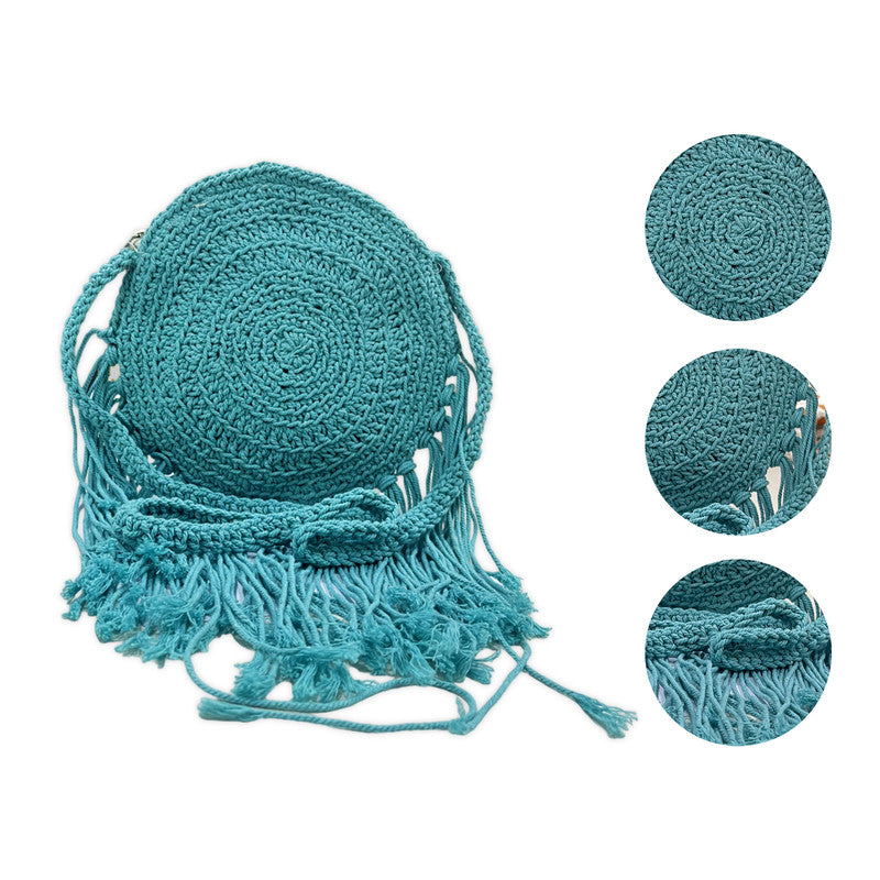 Round Crochet Blue Crossbody Bag for Women (AquaWhirl)