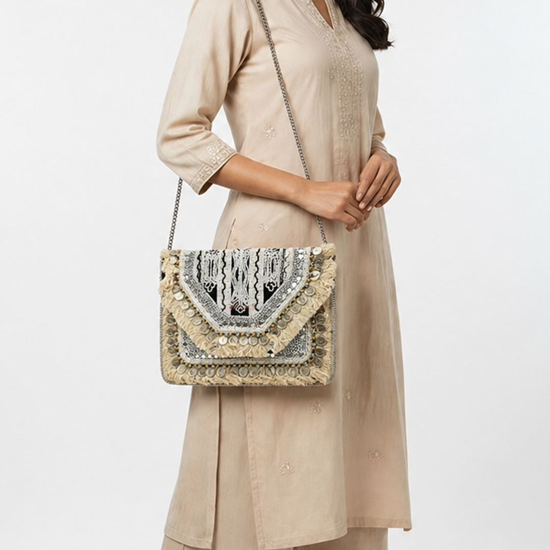 Women Ethnic Embellished Handmade Designer Pearlstone Boho Bag