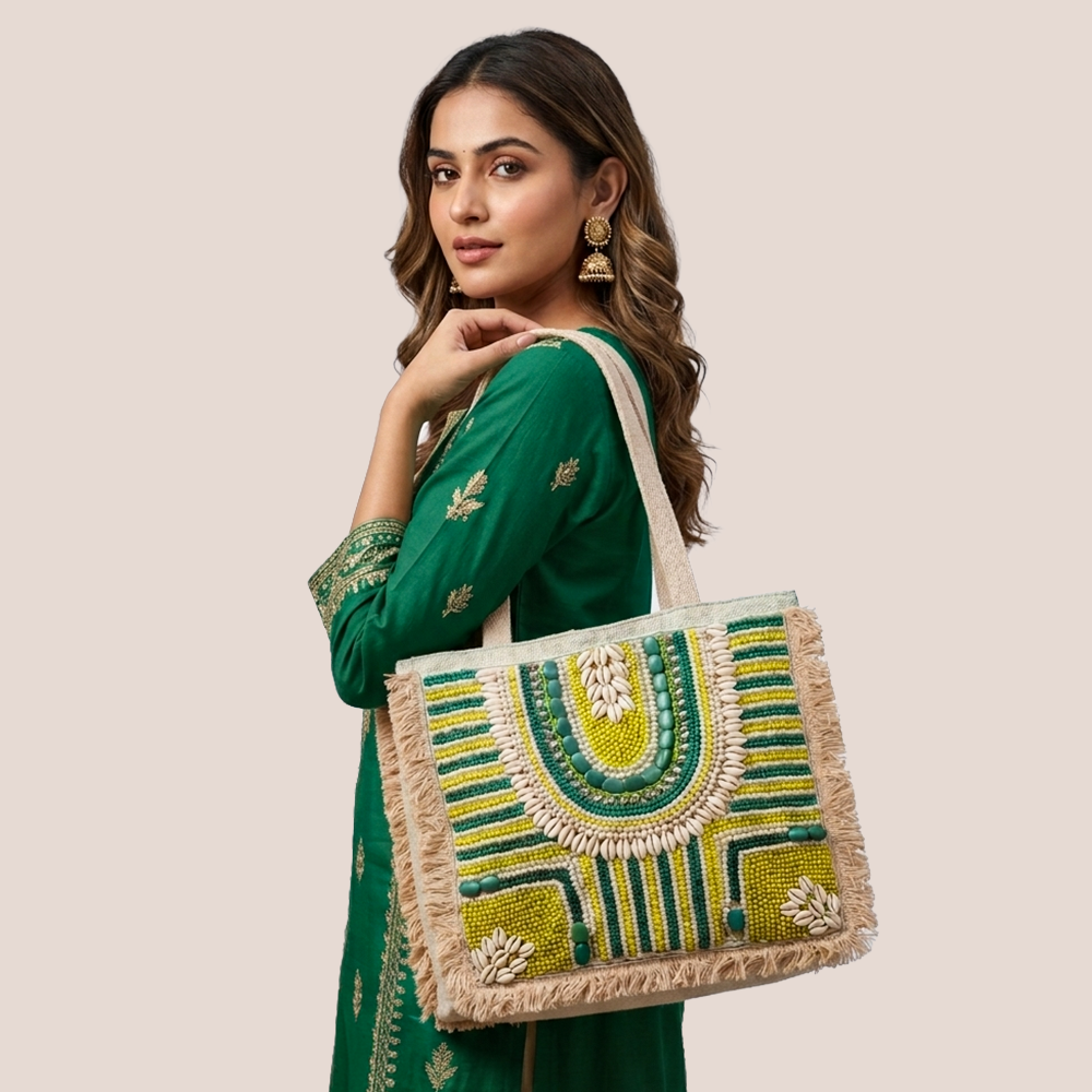 Maresse Boho Duo Bag Set – Beaded Tote & Macrame Sling