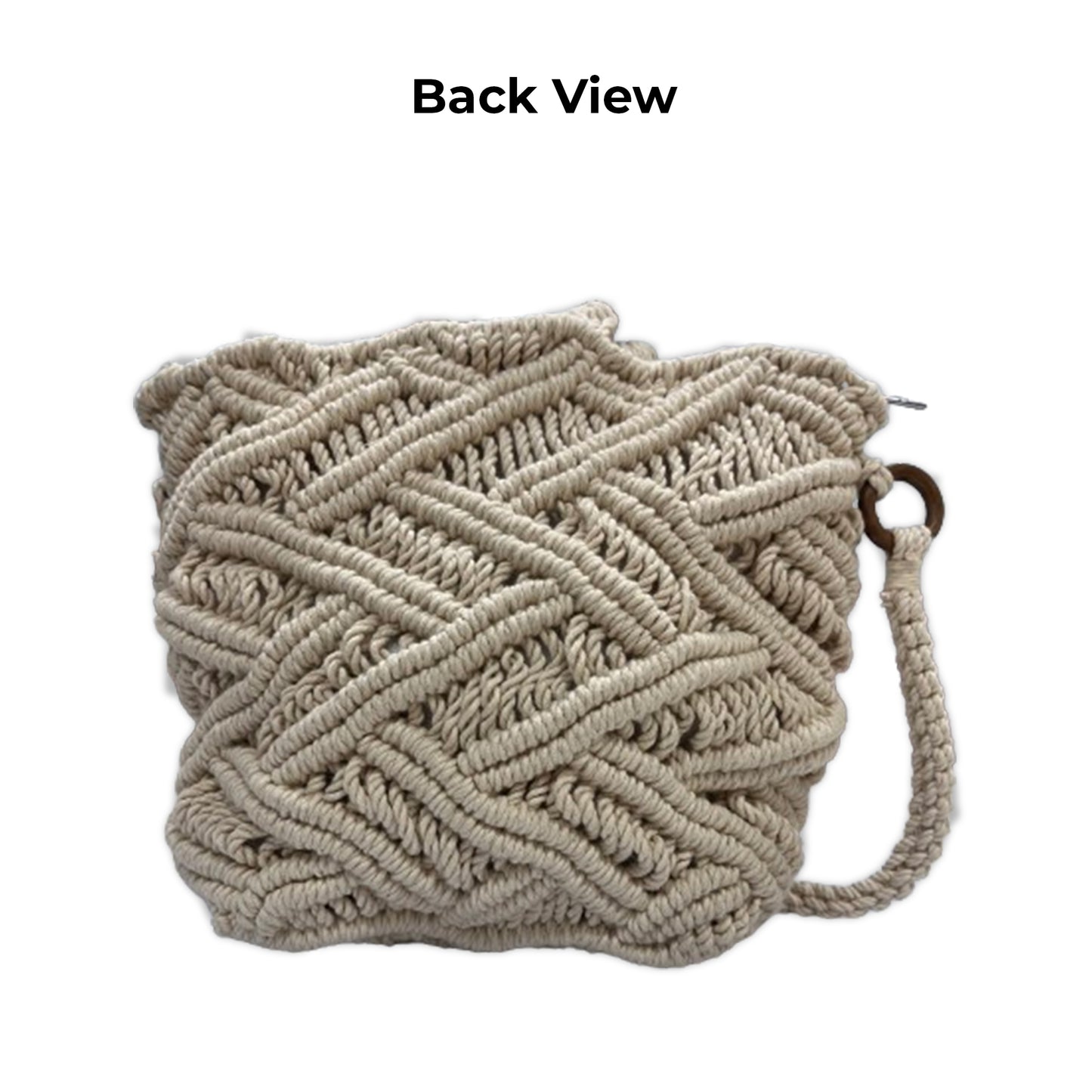 Handcrafted Off White Macrame Bag with Wooden Handles for Women (TASSELGROVE)