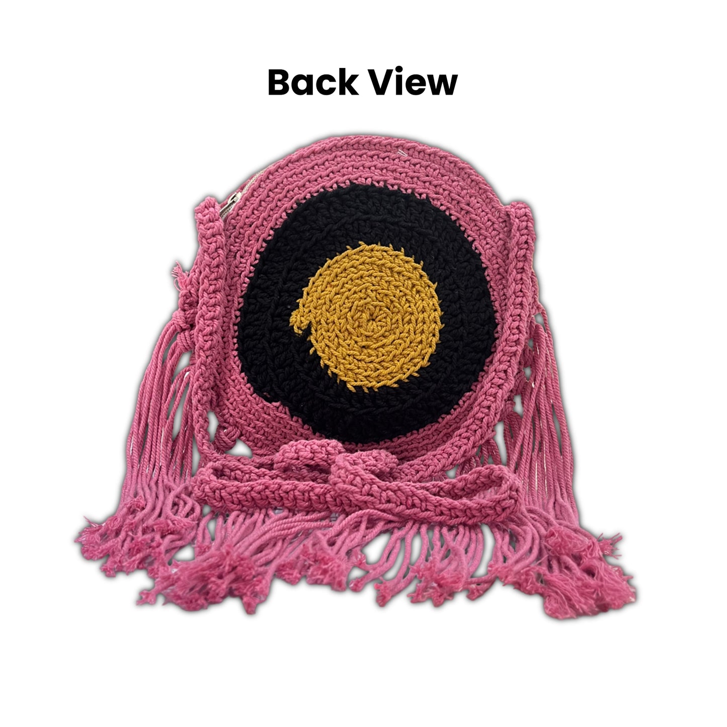 Handcrafted Round Macrame Crochet Crossbody Bag for Women (PinkSunset)