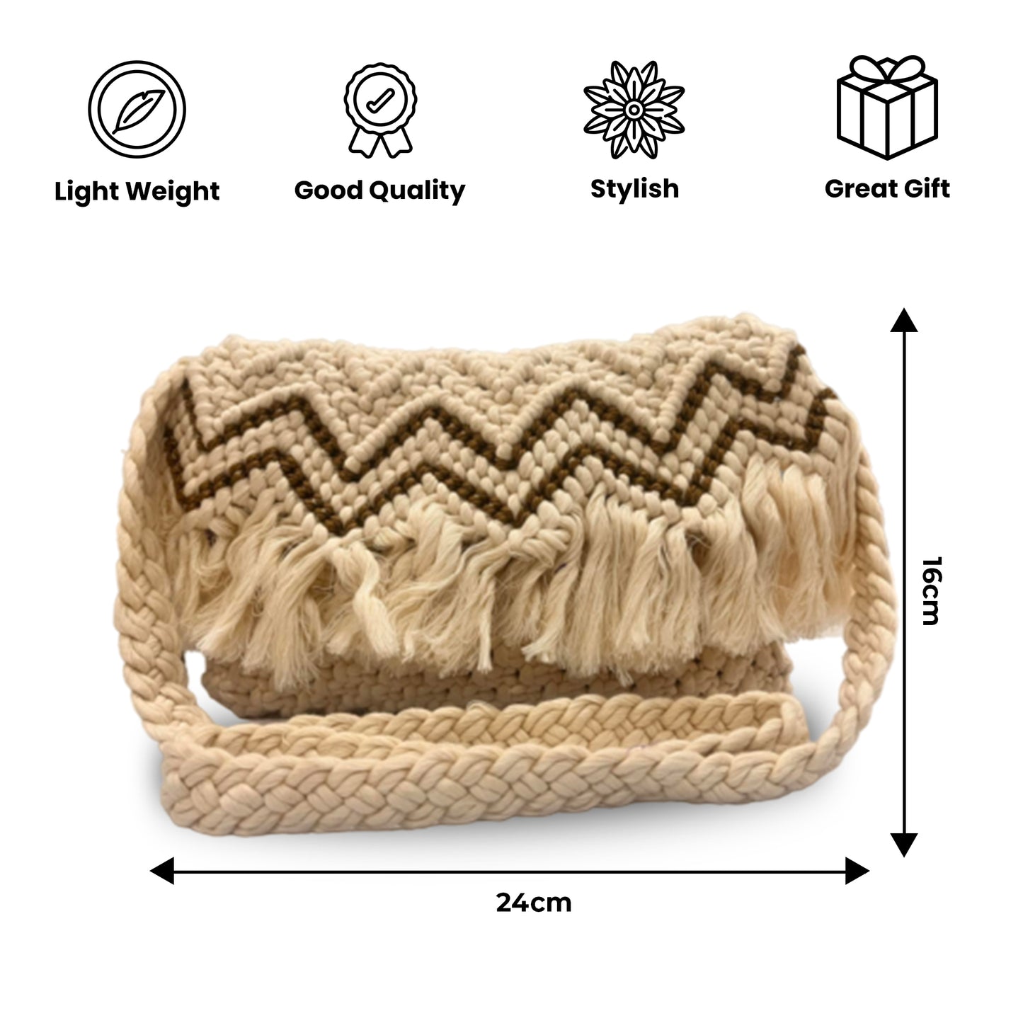 Handmade Stylish Macrame Bag for Women (FringeFusion)