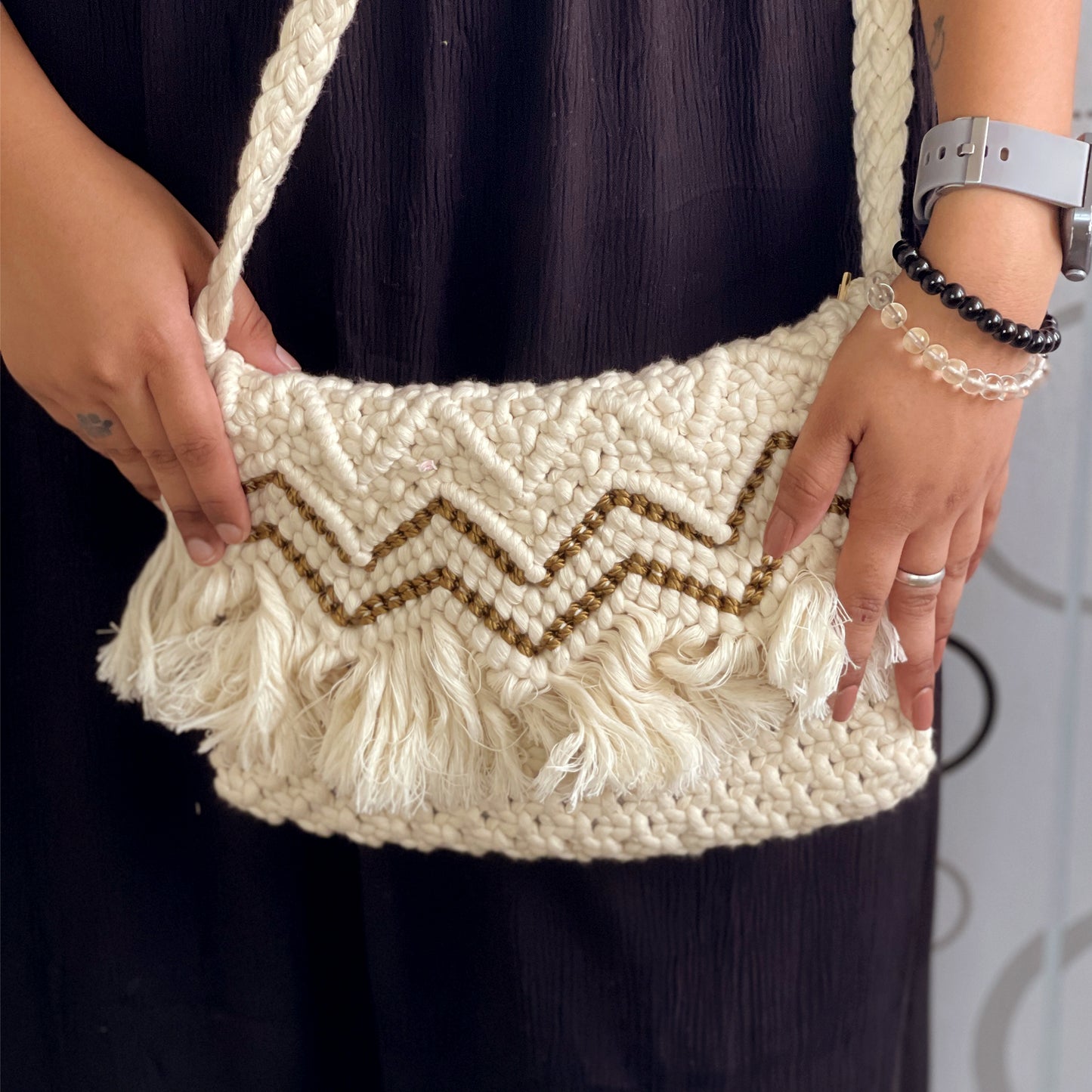 Handmade Stylish Macrame Bag for Women (FringeFusion)