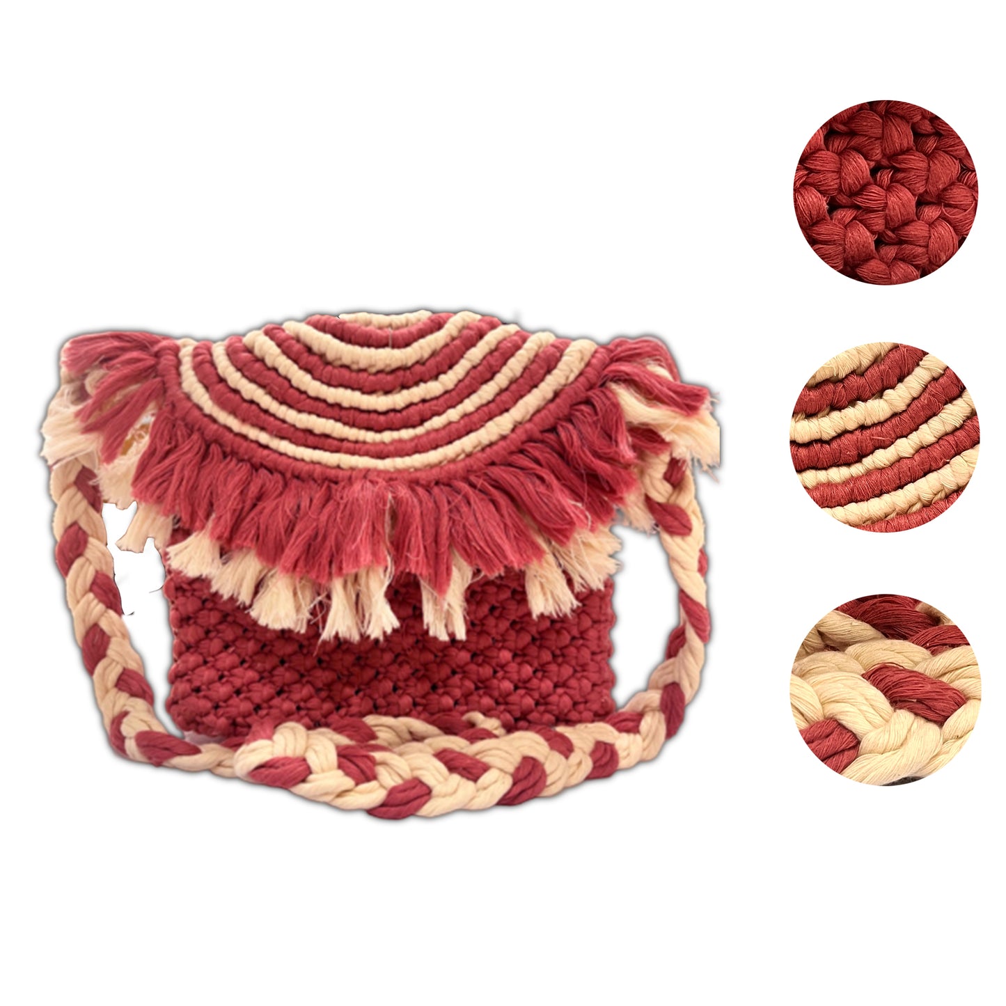 Handcrafted Pink and Beige Handmade Macrame Bag for women (BerryFringe)