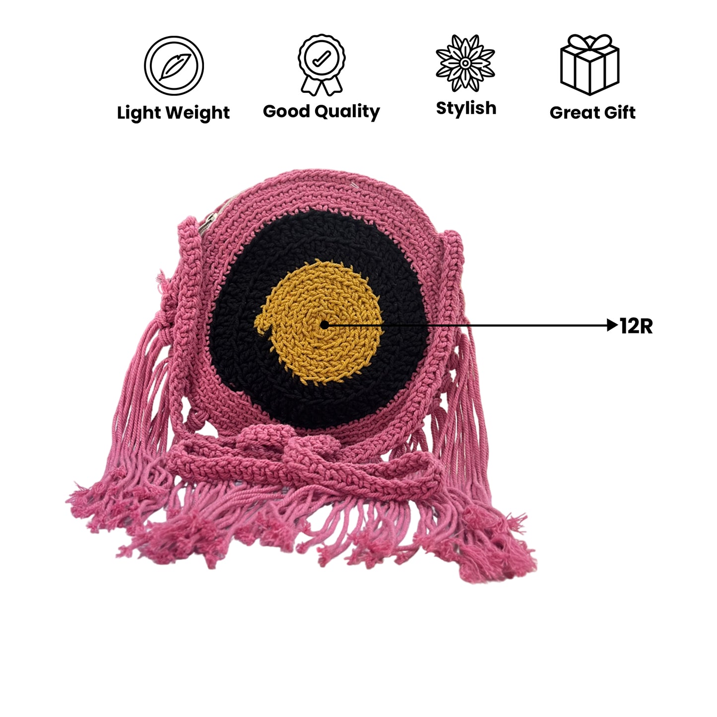 Handcrafted Round Macrame Crochet Crossbody Bag for Women (PinkSunset)