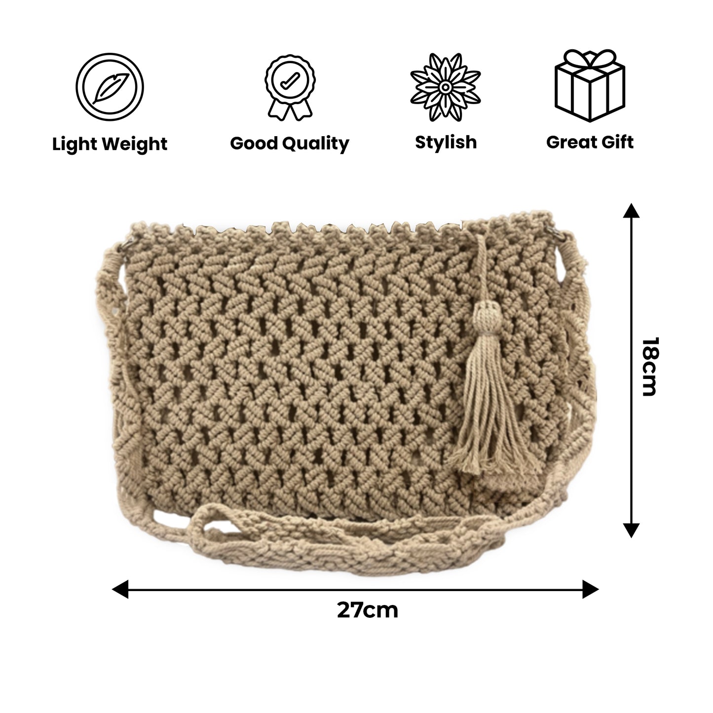Handcrafted Beige Macrame Crossbody Bag for Women (BeigeBliss)
