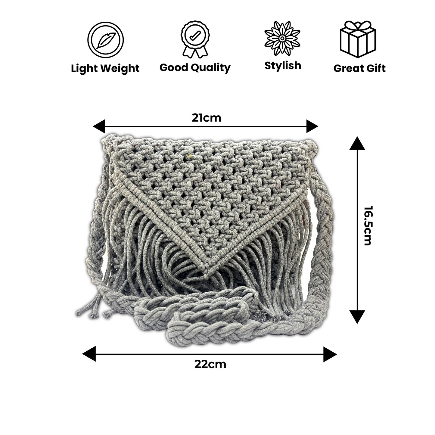 Handmade Macrame Grey Crossbody Bag for Women (Mist)