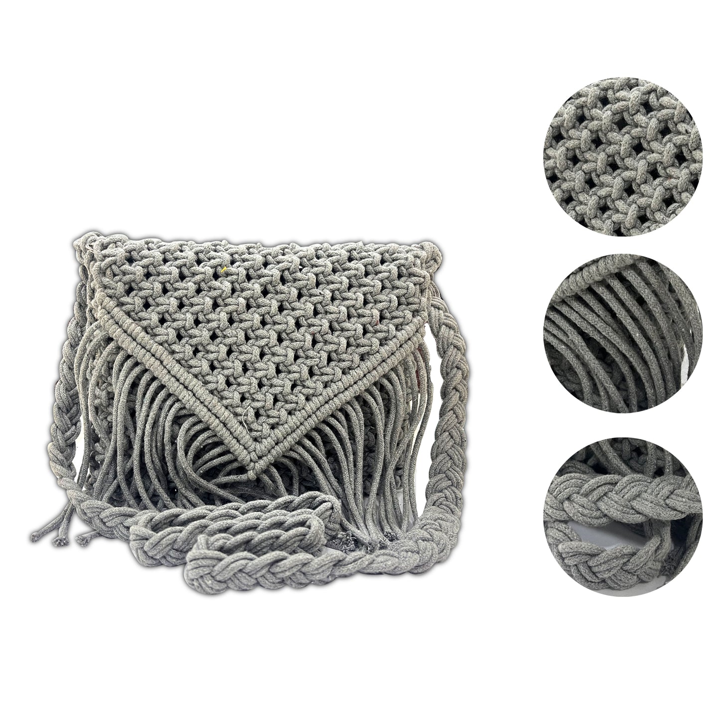 Handmade Macrame Grey Crossbody Bag for Women (Mist)