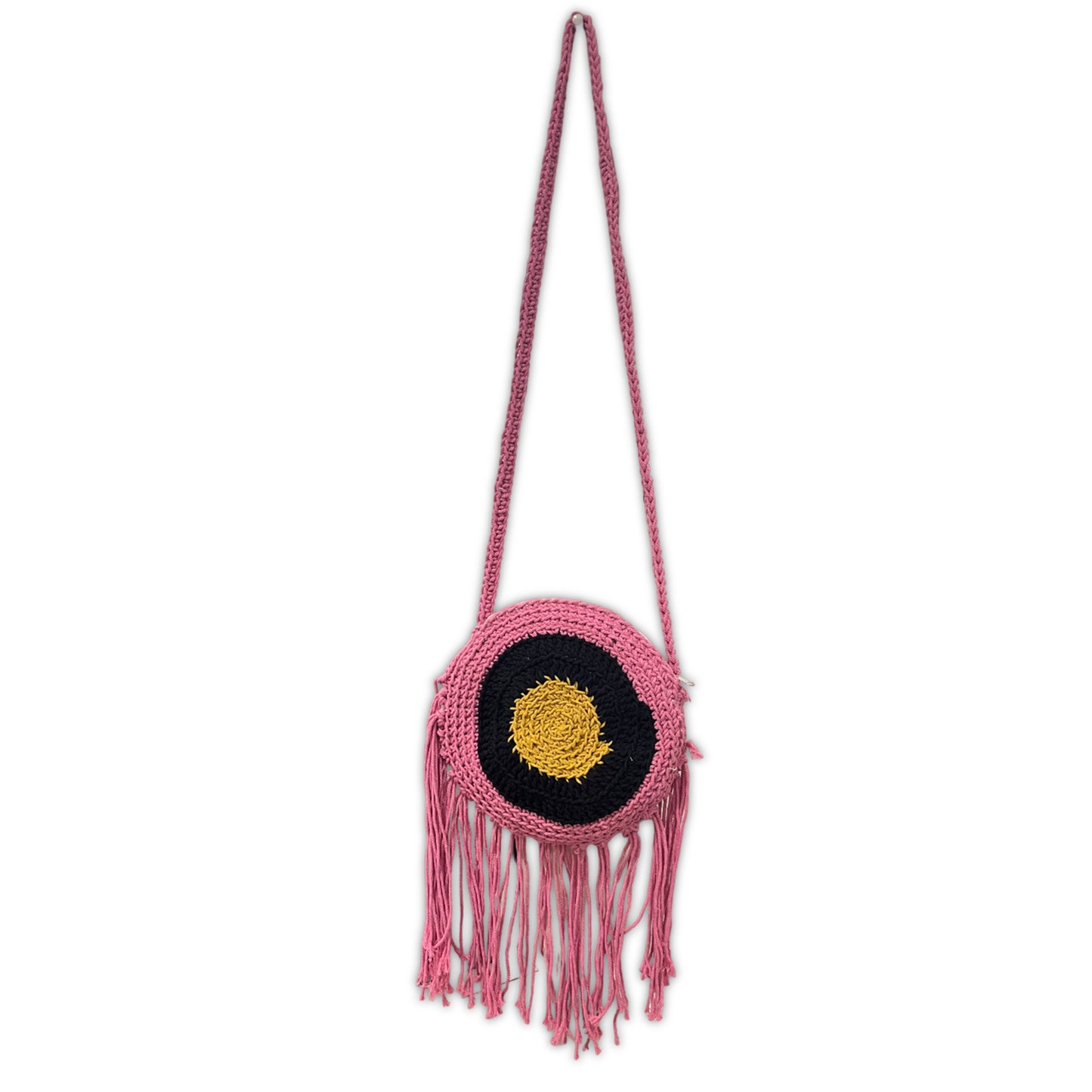 Handcrafted Round Macrame Crochet Crossbody Bag for Women (PinkSunset)