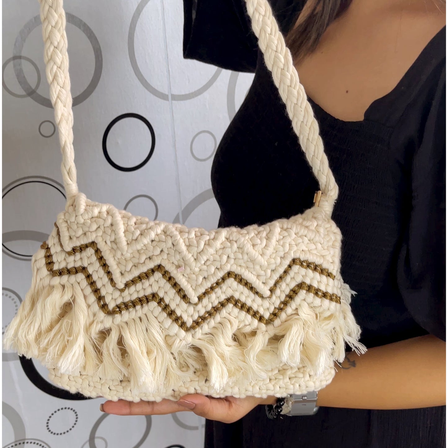 Handmade Stylish Macrame Bag for Women (FringeFusion)