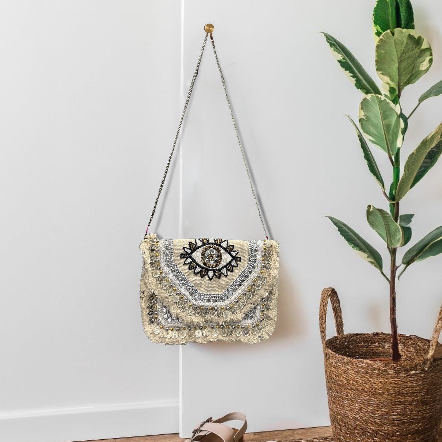 Women Ethnic Embellished Handmade Designer Boho Bag (Evil Eye Wonder)