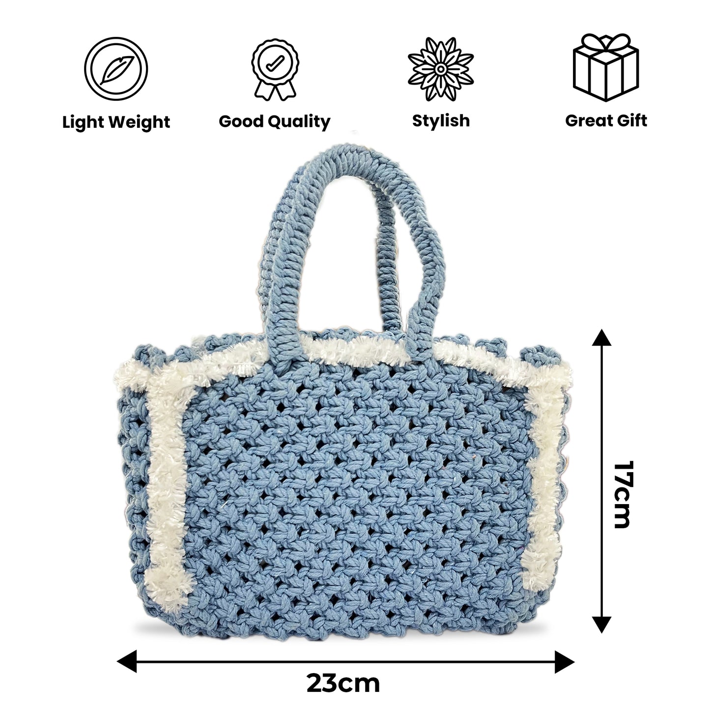Maresse Handcrafted Bohemian Blue Crochet Bag with Tassel (Blue Wave)