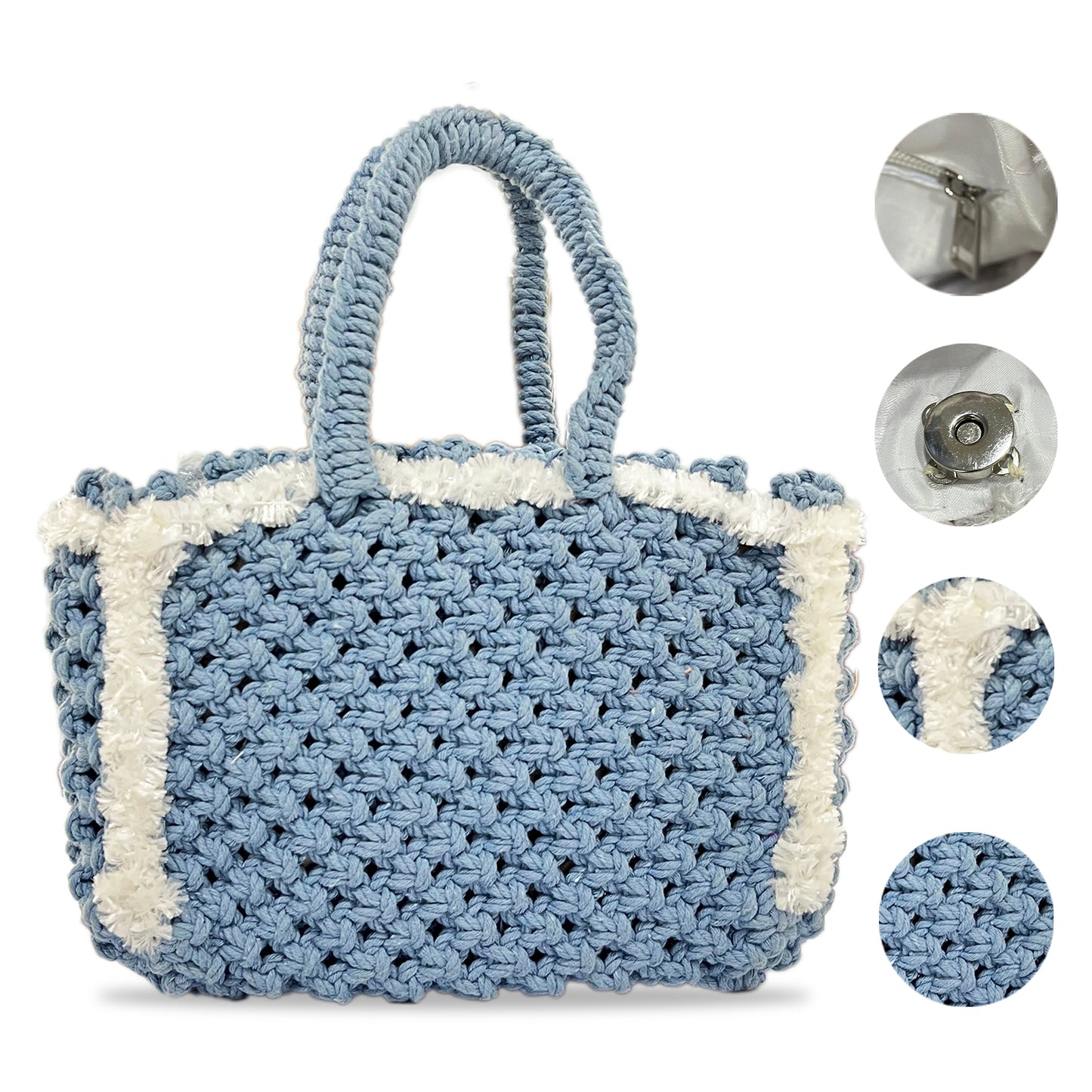 Maresse Handcrafted Bohemian Blue Crochet Bag with Tassel (Blue Wave)