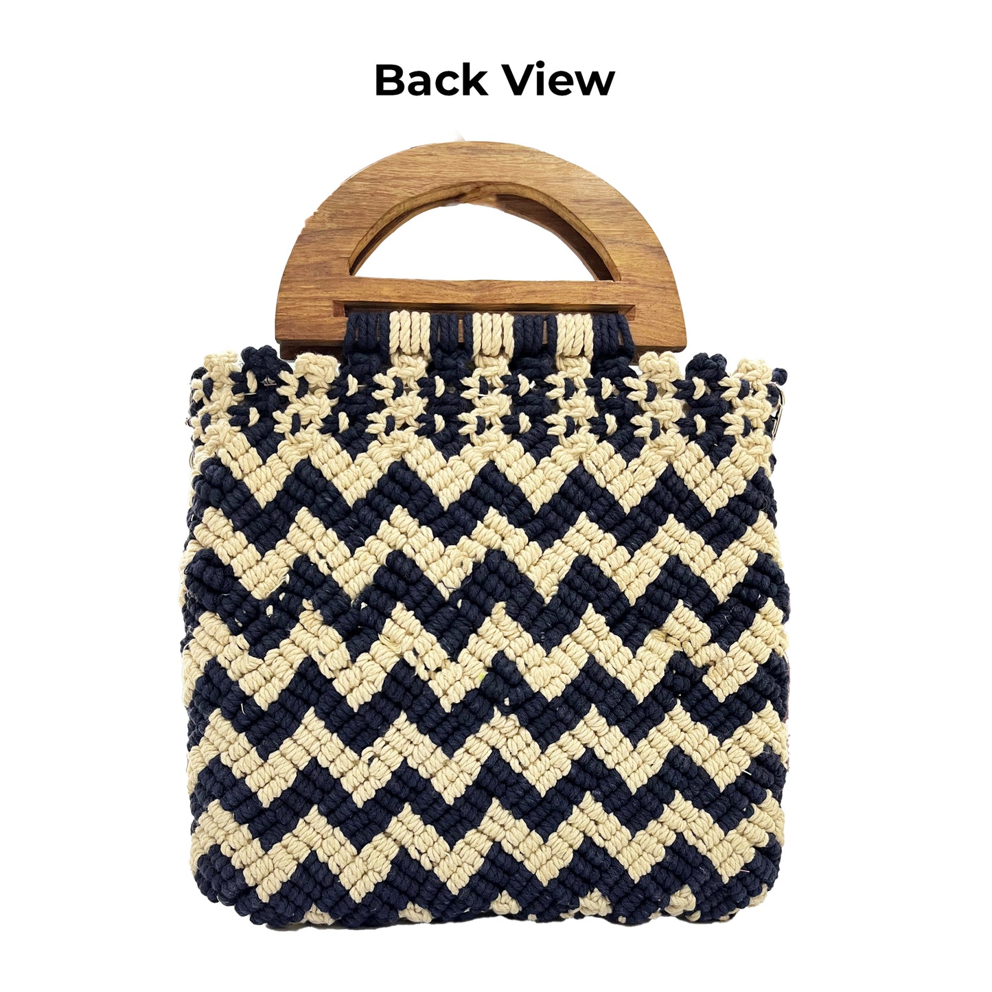 Handmade Blue & Beige Chevron Macrame Bag for Women (SlateChevron)