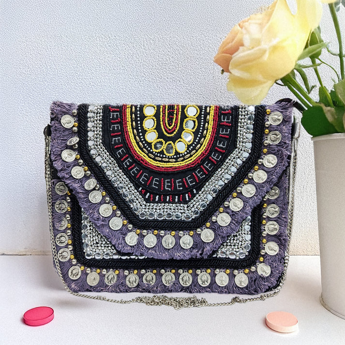 Women's Day Gift : Purple Boho Bag + Rose, Chocolate & Scrunchies