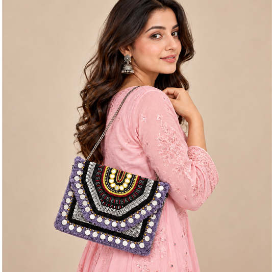Women Ethnic Handmade Designer Boho Bag (Charcoal Chill)