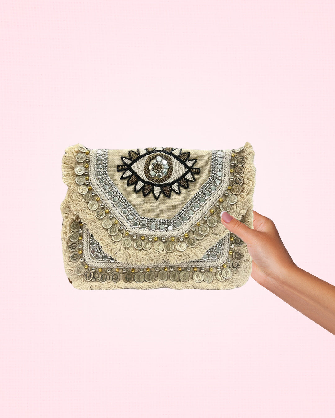 Women Ethnic Embellished Handmade Designer Boho Bag (Evil Eye Wonder)