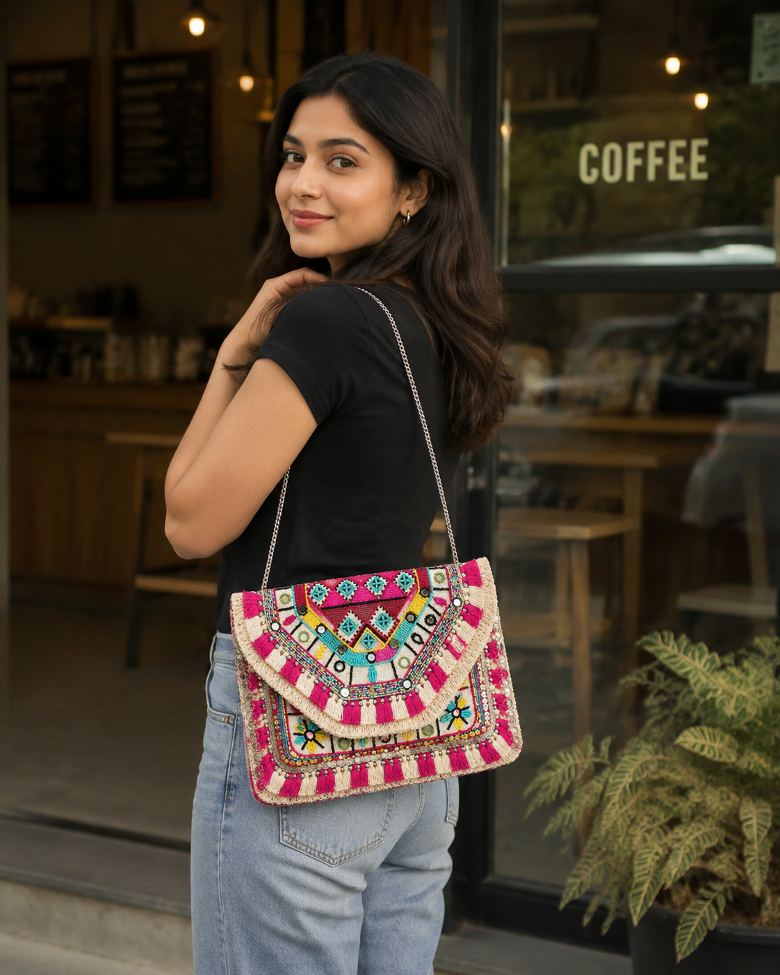 Women Ethnic Embellished Handmade Designer Boho Bag (Wildflower Dreams)