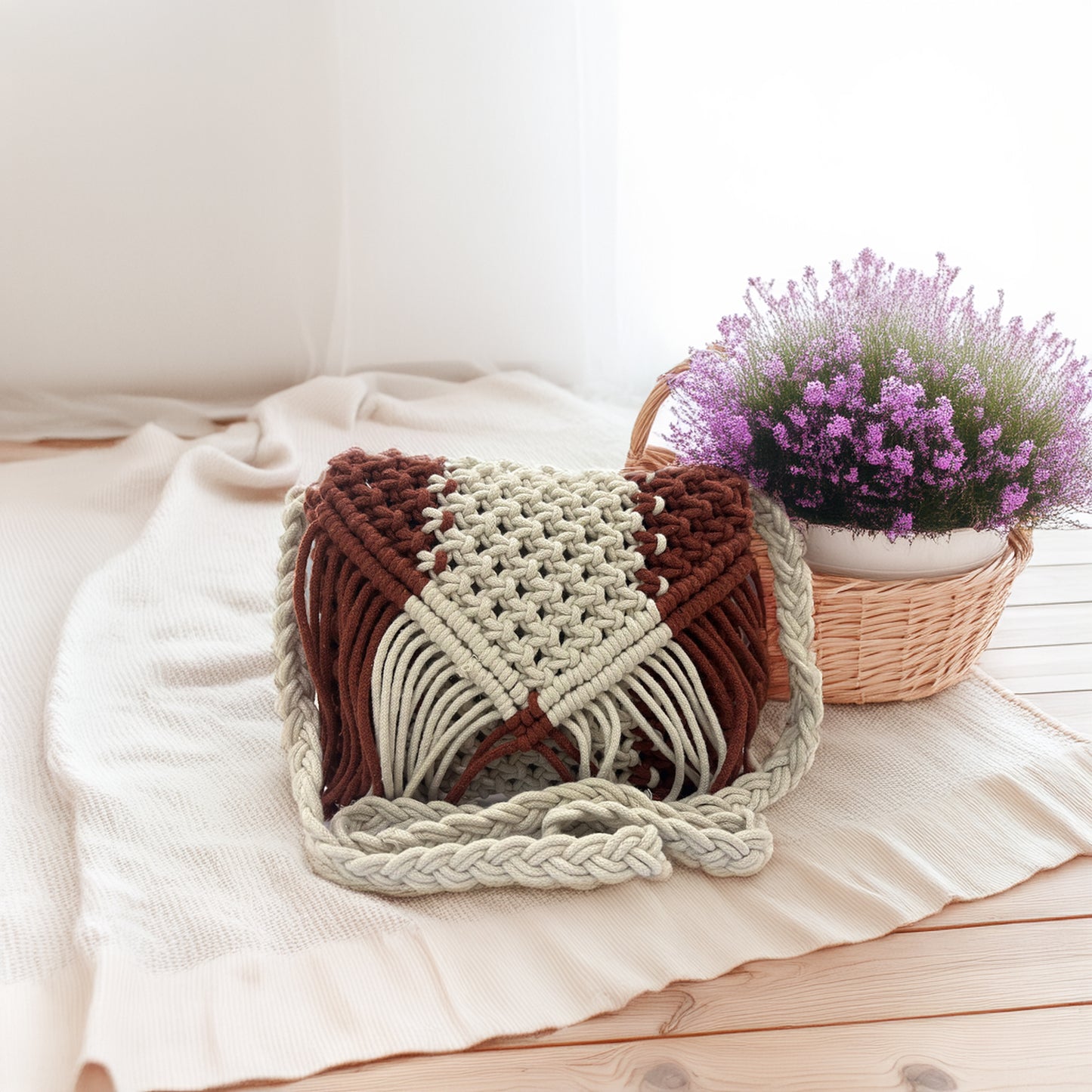 Handcrafted Macrame Maroon & Cream Sling Bag for Women (Dune)