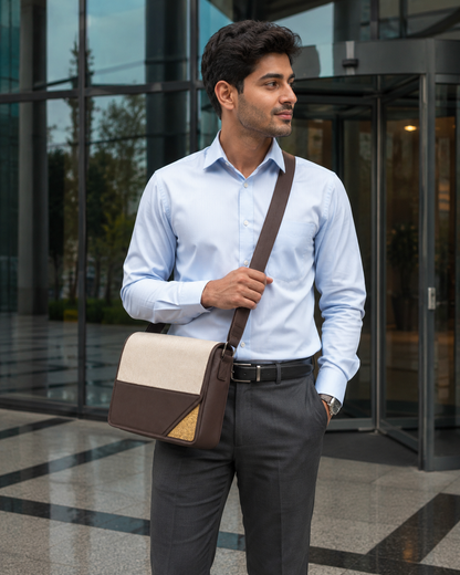 Unisex Dark Brown Laptop Bag – Bamboo Weave Design