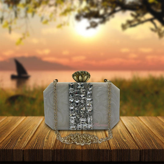 Handcrafted Resin Clutch with Embellished Stones for Women (Facet)