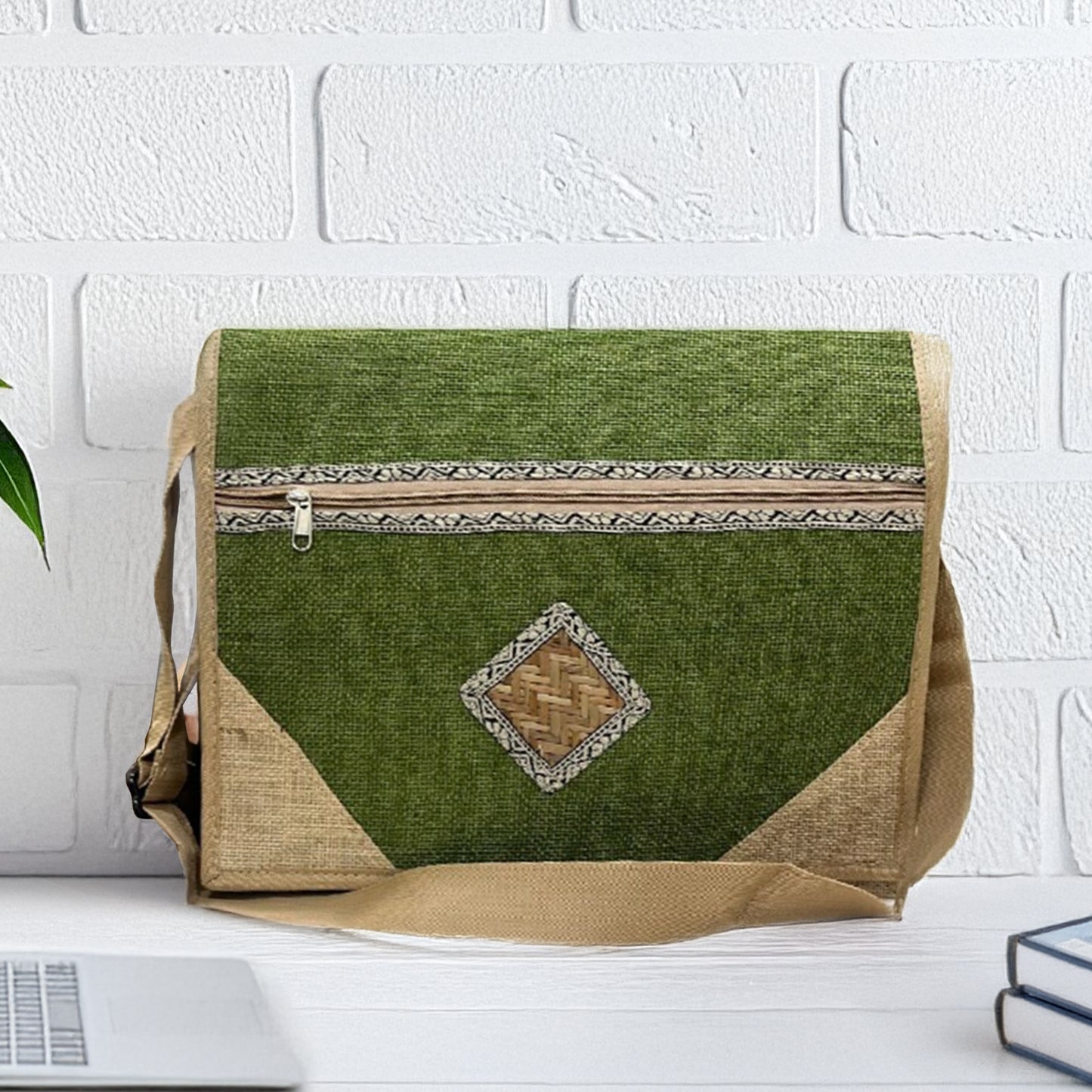 Handcrafted Green Jute Laptop Bag for Men & Women