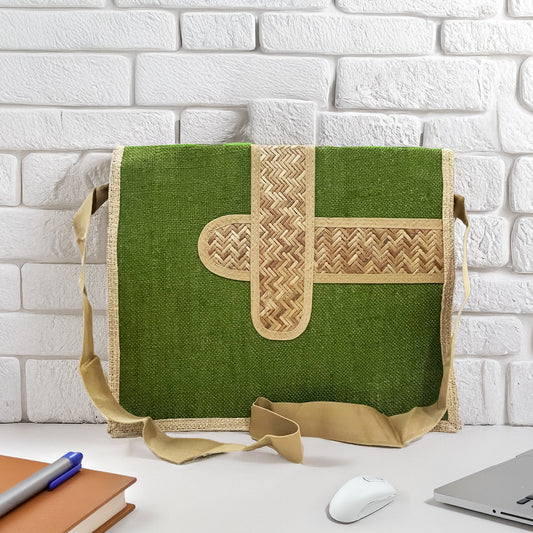 Bamboo Weave Green Laptop Bag for Men & Women